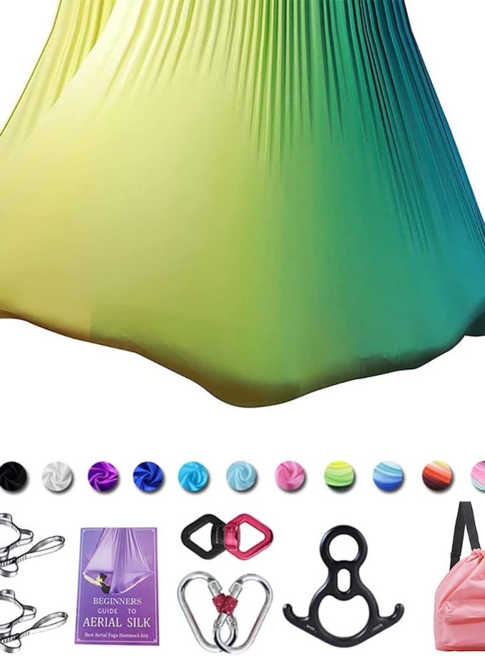 Yoga Swing Set - 10M Aerial Silks Kit for Home Silk Swing for Gymnastics 11 Yards Aerial Yoga Hammock Starter Kit with Hardware
