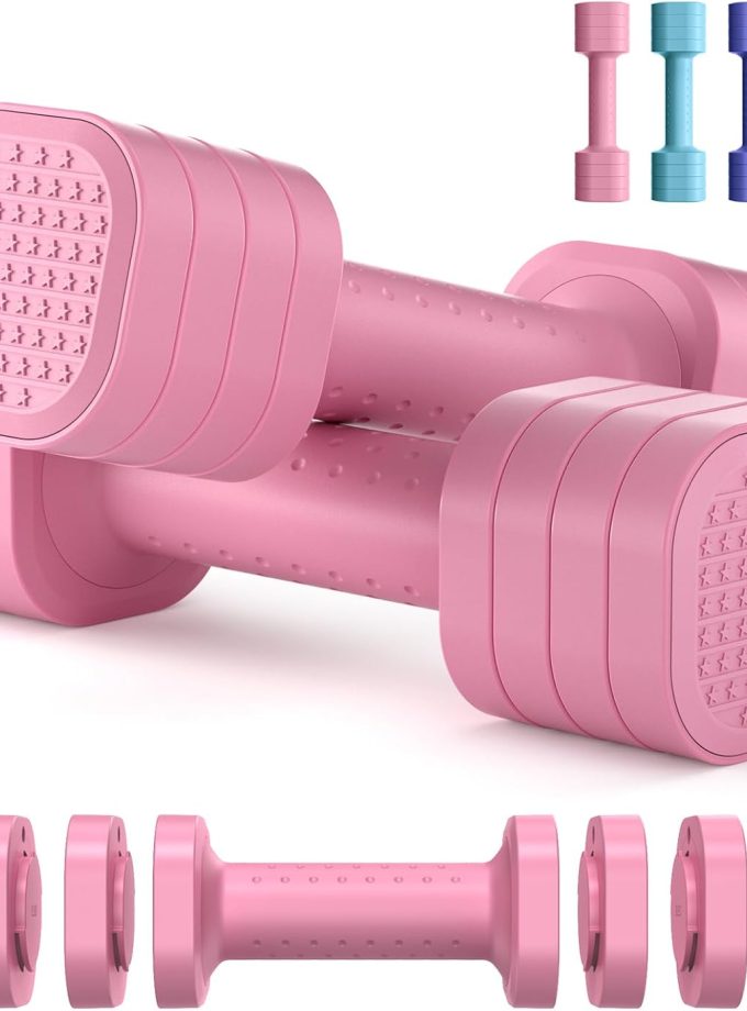 Adjustable Dumbbell Set of 2, 4 in 1 Free Weights Dumbbells Set for Women, Hand Weights for Women at Home, Each 2lb 3lb 4lb 5lb with TPU Soft Rubber Handle for Home Gym Exercise Training
