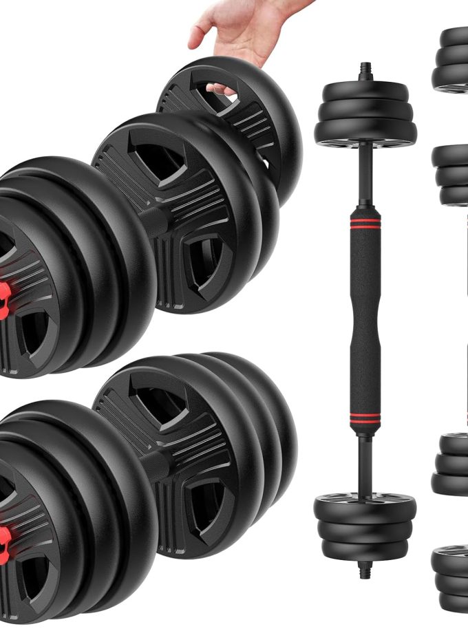 Adjustable Dumbbells, 20/30/40/55/60/70/80/90lbs Free Weight Set with Connector, 2 or 3 in 1 Dumbbells Used as Barbell, Kettlebells, Fitness Exercises for Home Gym Suitable for Men/Women