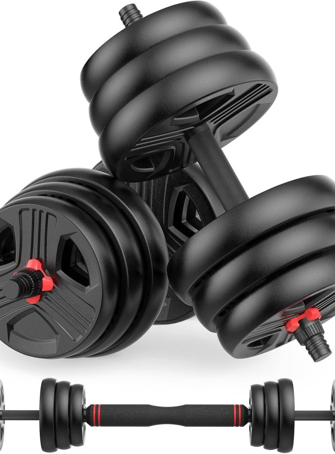 Adjustable Dumbbells, 20/30/40/55/60/70/80/90lbs Free Weights Dumbbells Convertible 2 or 3 in 1 Set Used as Barbell, Kettlebells, A Pair of Lightweight for Home Gym