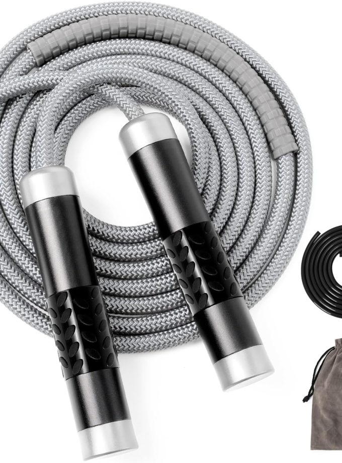 1LB Weighted Jump Ropes for fitness Women Men, Tangle-Free Ball Bearing Rapid Speed Skipping Jump Rope with Adjustable 9mm Cotton & PVC Cord, Aluminum Handles for MMA, Boxing, , Weight-loss Workouts