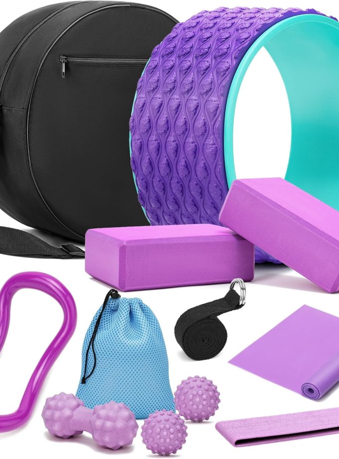 12 in 1 Yoga Set with Back Cracker Roller & Deep Tissue Massage Yoga Blocks, Ring & Accessories for Stretching & Relief